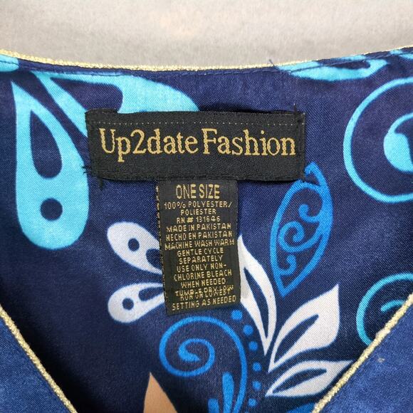 Up2date Fashion Navy Satin Kaftan Maxi Dress One Size Whimsical Floral V-Neck - Picture 3 of 10